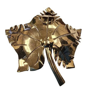 Vintage Open Maple Leaf Brooch Pin Gold Tone